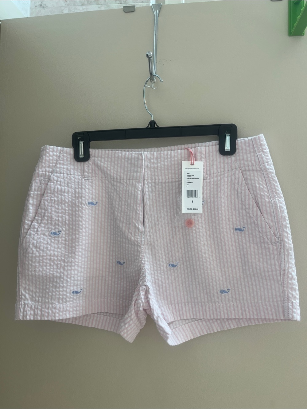 Vineyard Vines Light Pink Seersucker Whale Embroidered Bermuda Shorts NEW